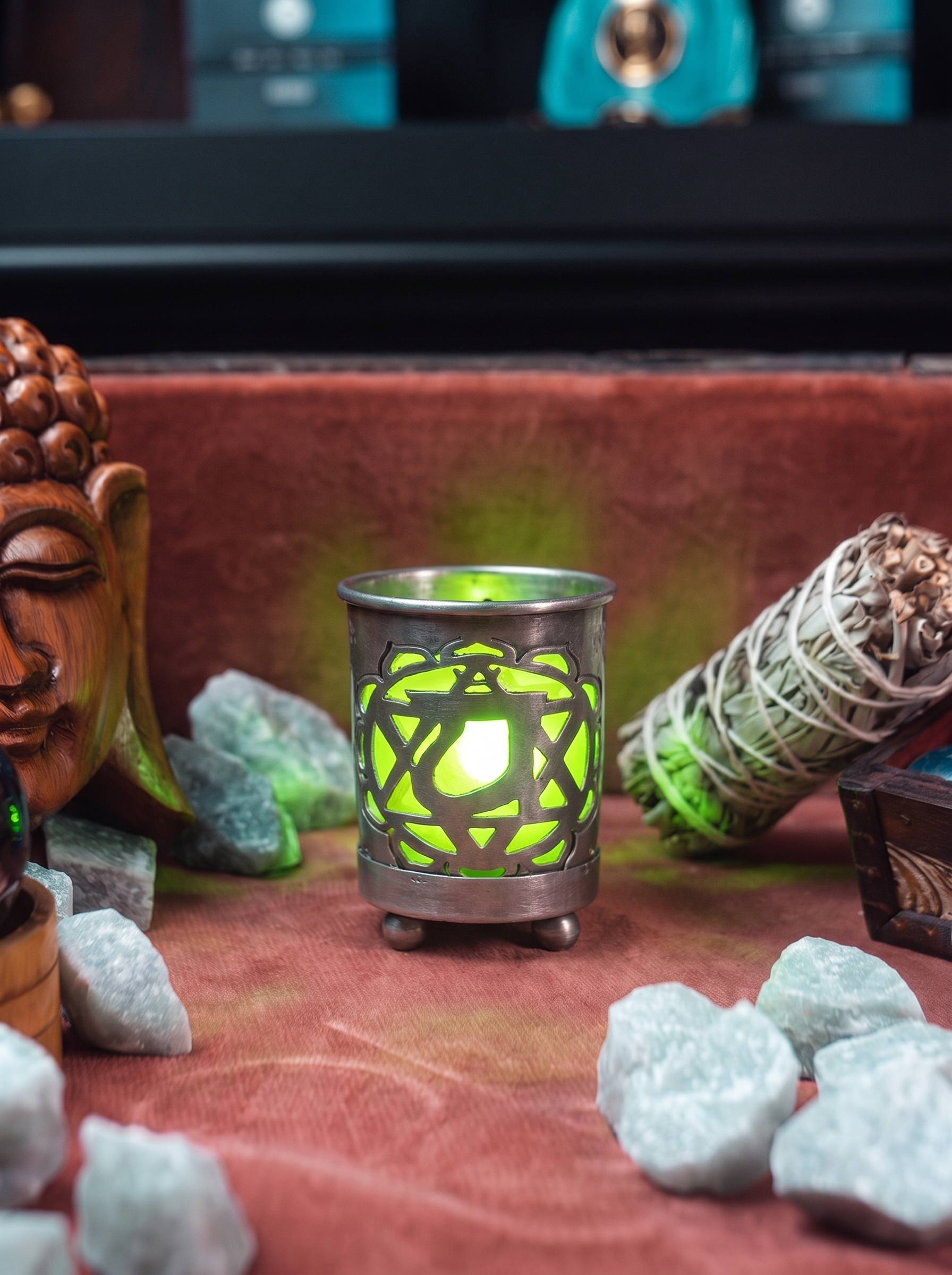 Suport lumânare Chakra – Inimă (Heart) | Sticlă verde