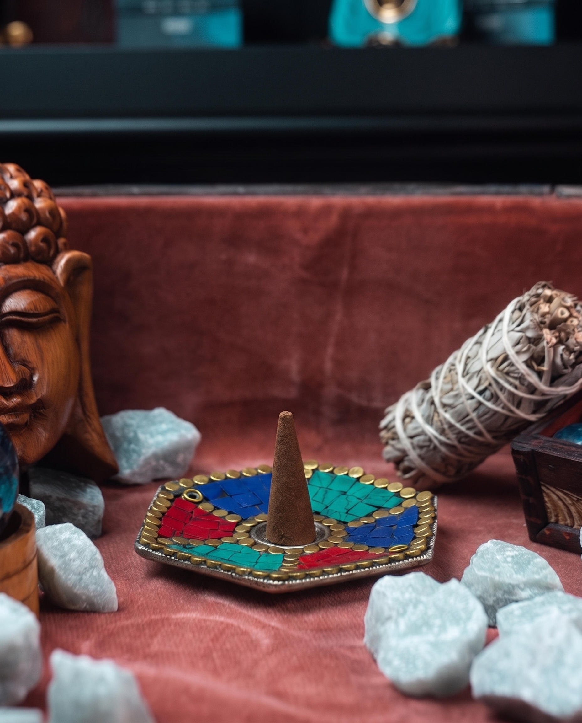 Platou Tibetan Hexagonal pentru Bețișoare și Conuri Parfumate