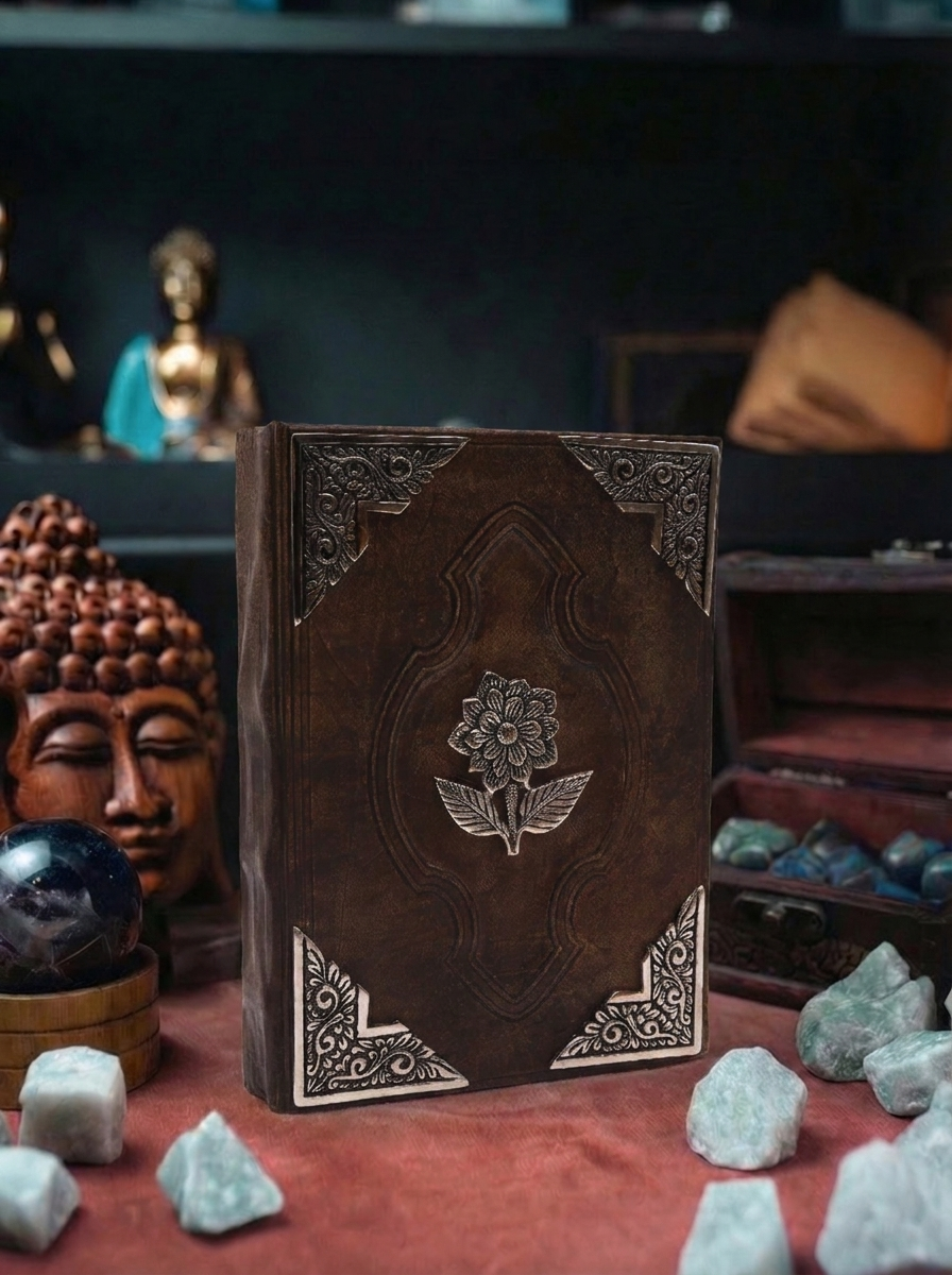Agendă de Piele Groasă Maro - Trandafir - 200 pagini cu Chenar Decorativ - 26 x 18 cm
