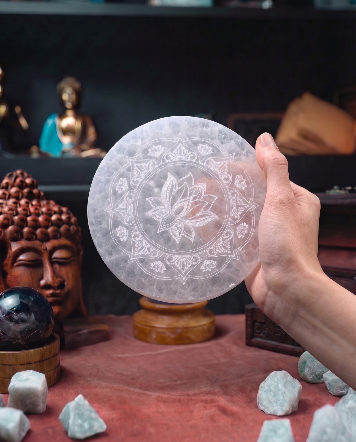 Platou din Selenit – Lotus Mandala – 10 cm