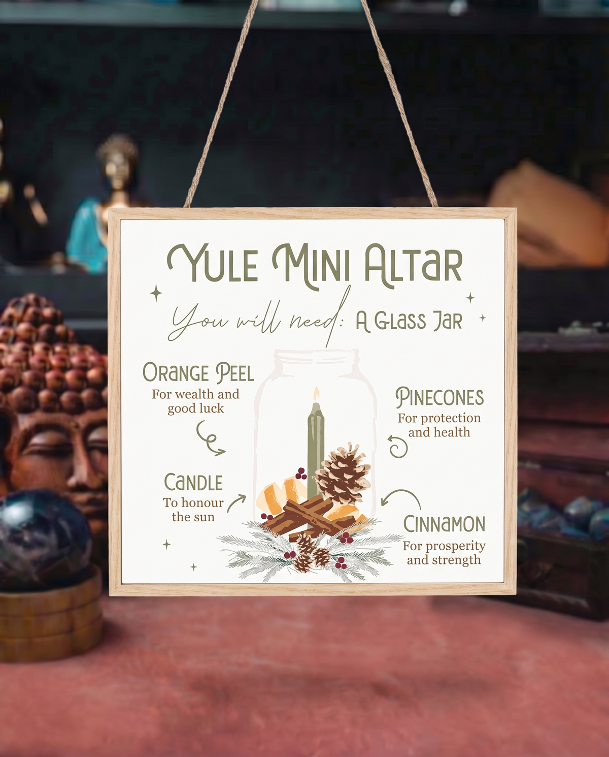 Plăcuță suspendată din MDF – Altar Yule (20 cm)