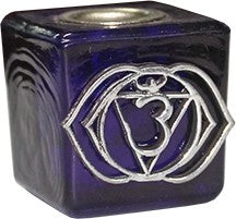 GLASS CUBE COBALT BLUE CANDLE HOLDER-THIRD EYE