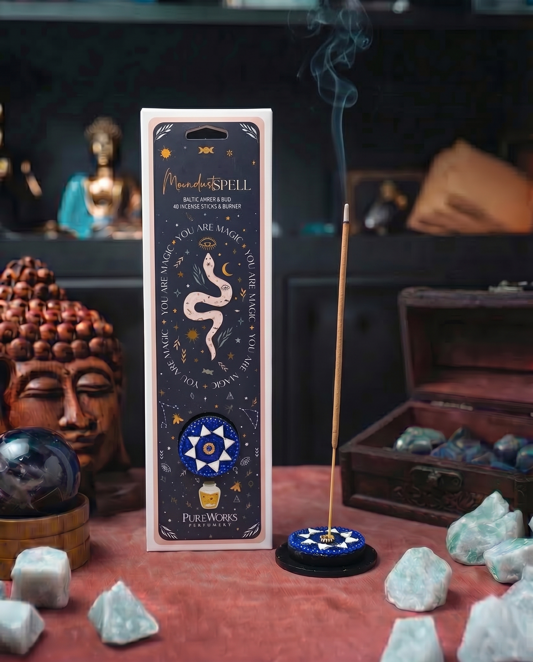 Bețișoare Parfumate Celestial Magic „Moondust Spell” + suport pentru bețișoare – 40 g